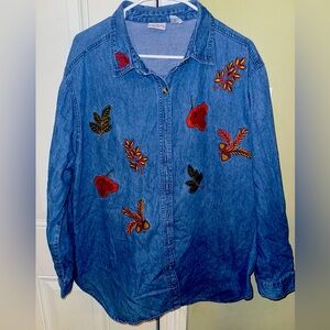 Vintage Bobbie Brooks DENIM Button Up Embroidered Shirt Sz 22/24W 100% cotton